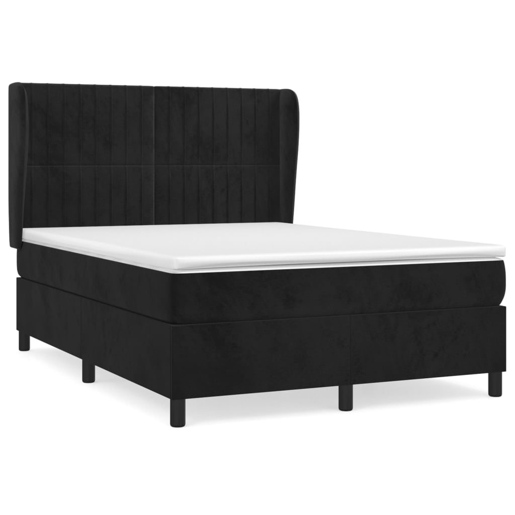 vidaXL Боксспринг легло с матрак, черно, 140x190 см, кадифе