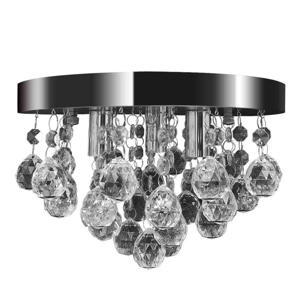 Лампа за таван с висящи кристали, хромирана