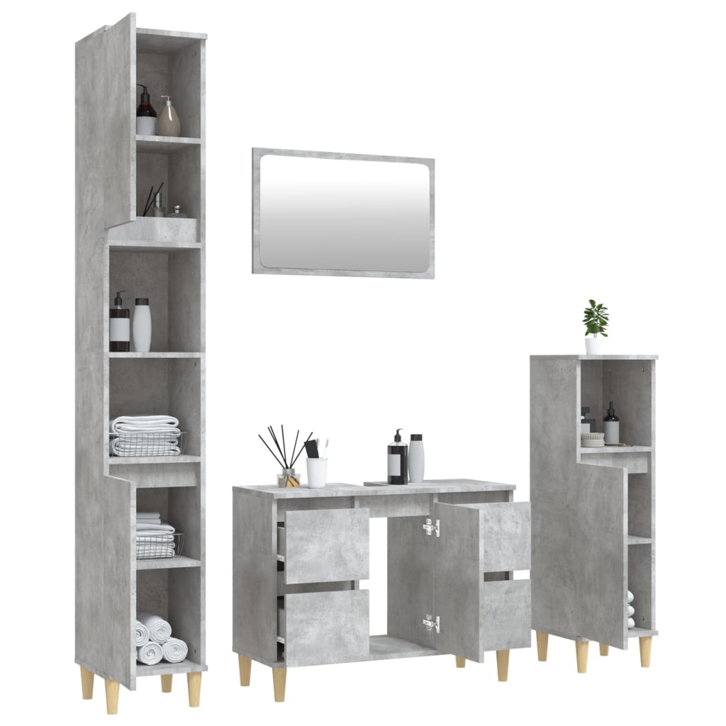 vidaXL Комплект мебели за баня от 4 части бетонно сив инженерно дърво