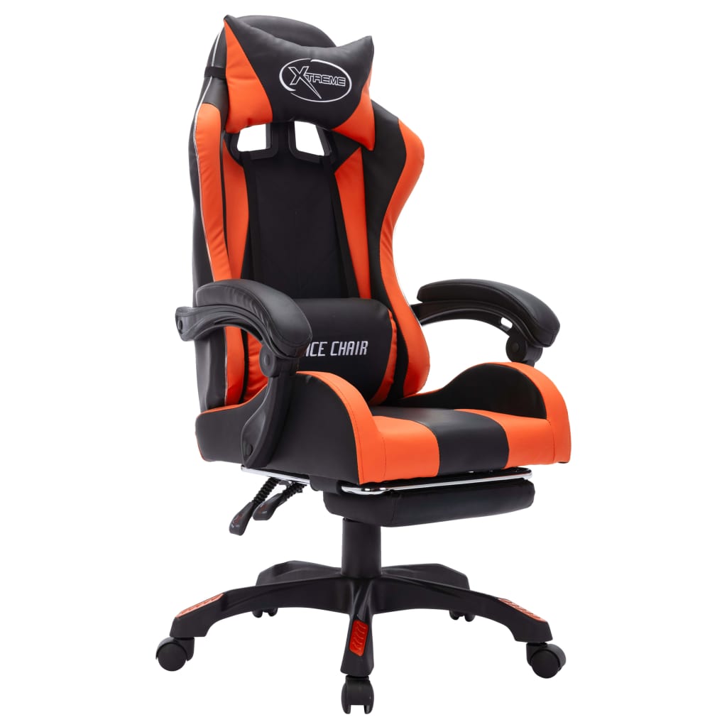 vidaXL Геймърски стол RGB LED оранжево/черно изкуствена кожа