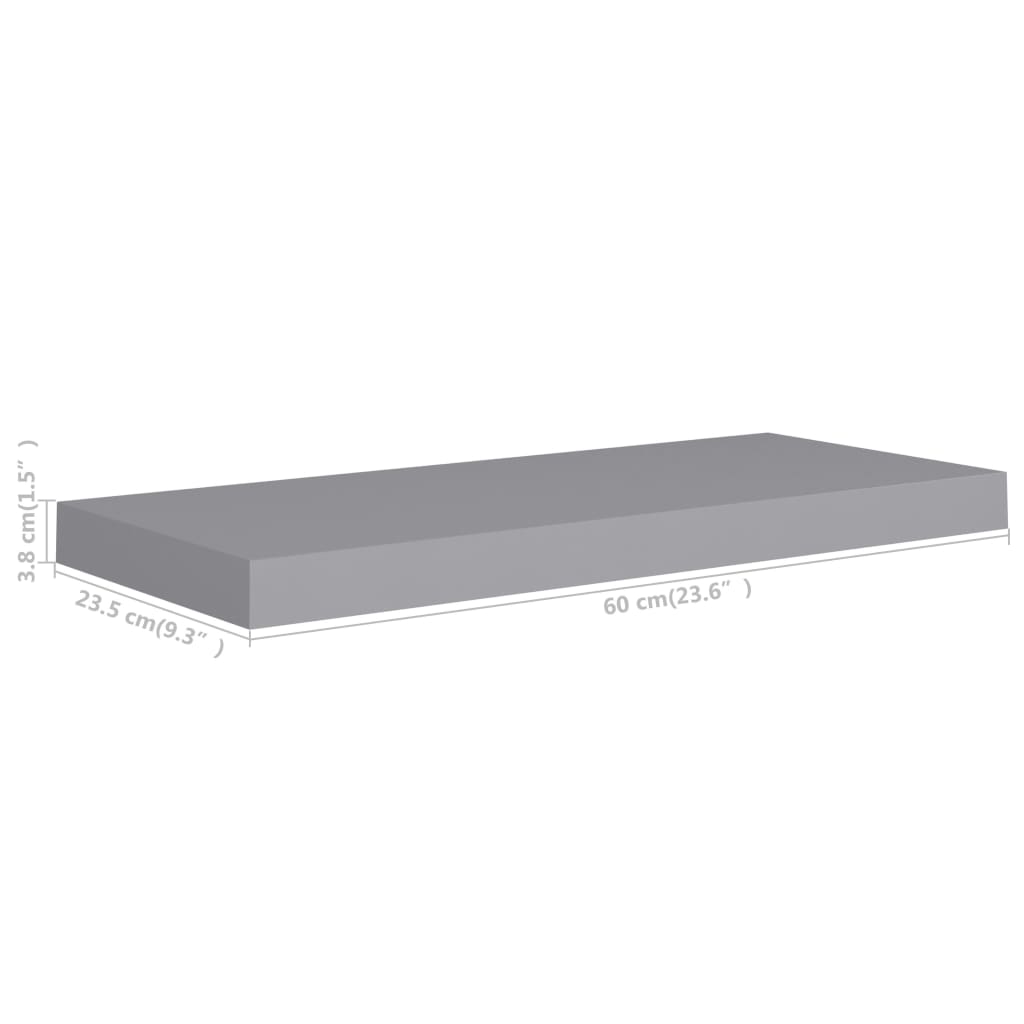vidaXL Окачени стенни рафтове, 4 бр, сиви, 60x23,5x3,8 см, МДФ