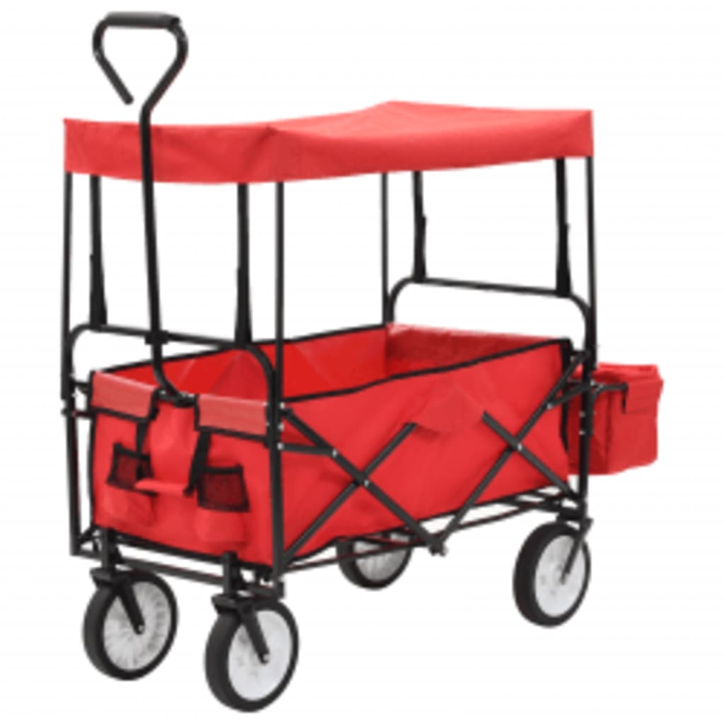vidaXL Сгъваема ръчна количка с покривало, стомана, червена