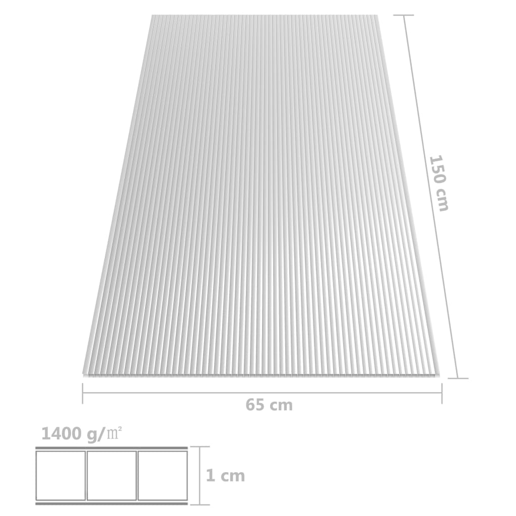 vidaXL Поликарбонатни листи, 2 бр, 10 мм, 150x65 см