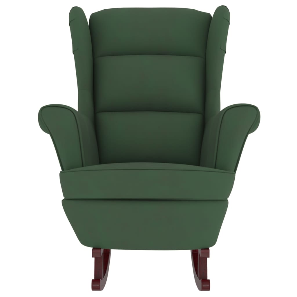 vidaXL Люлеещ стол с крака от каучуково дърво масив тъмнозелен кадифе