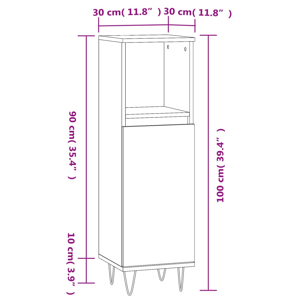 vidaXL Шкаф за баня, бял, 30x30x100 см, инженерно дърво
