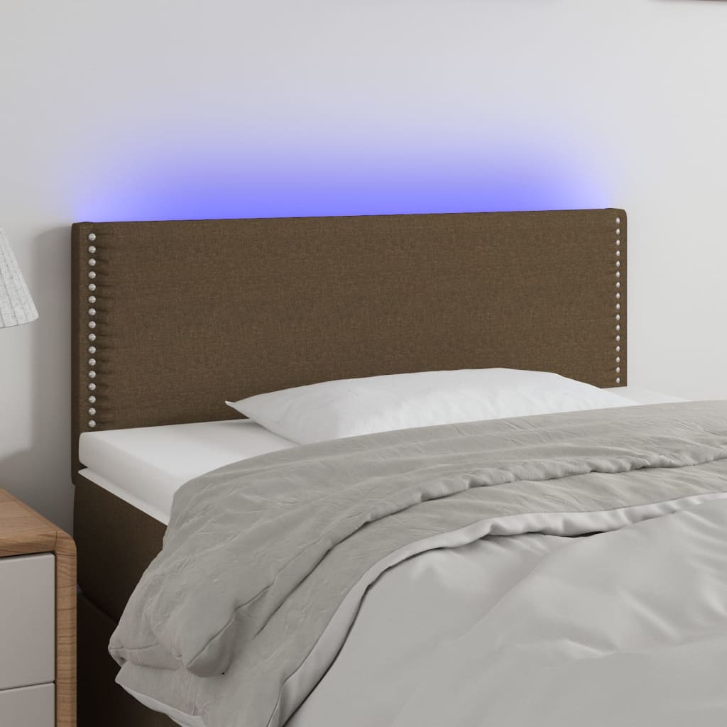 vidaXL LED горна табла за легло, тъмнокафява, 90x5x78/88 см, плат