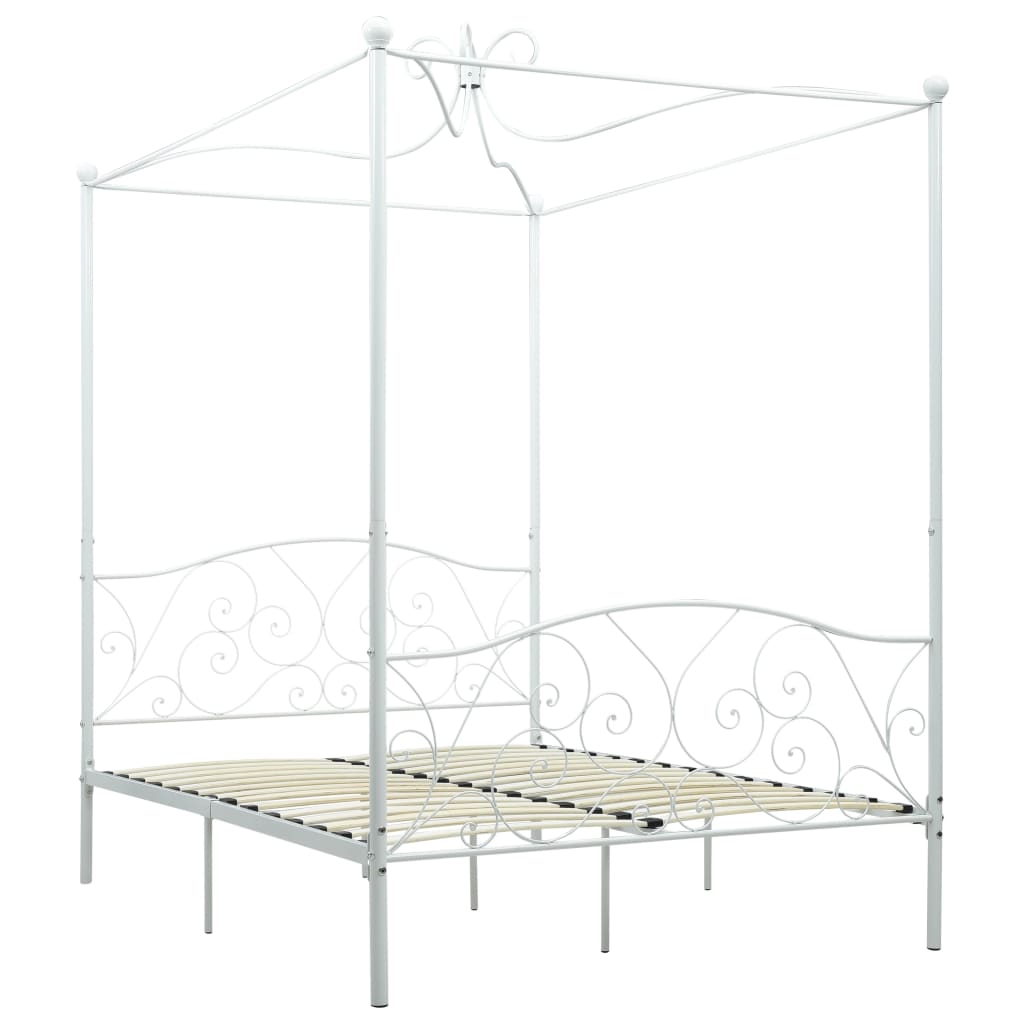 vidaXL Рамка за легло с балдахин, бяла, метал, 120x200 см