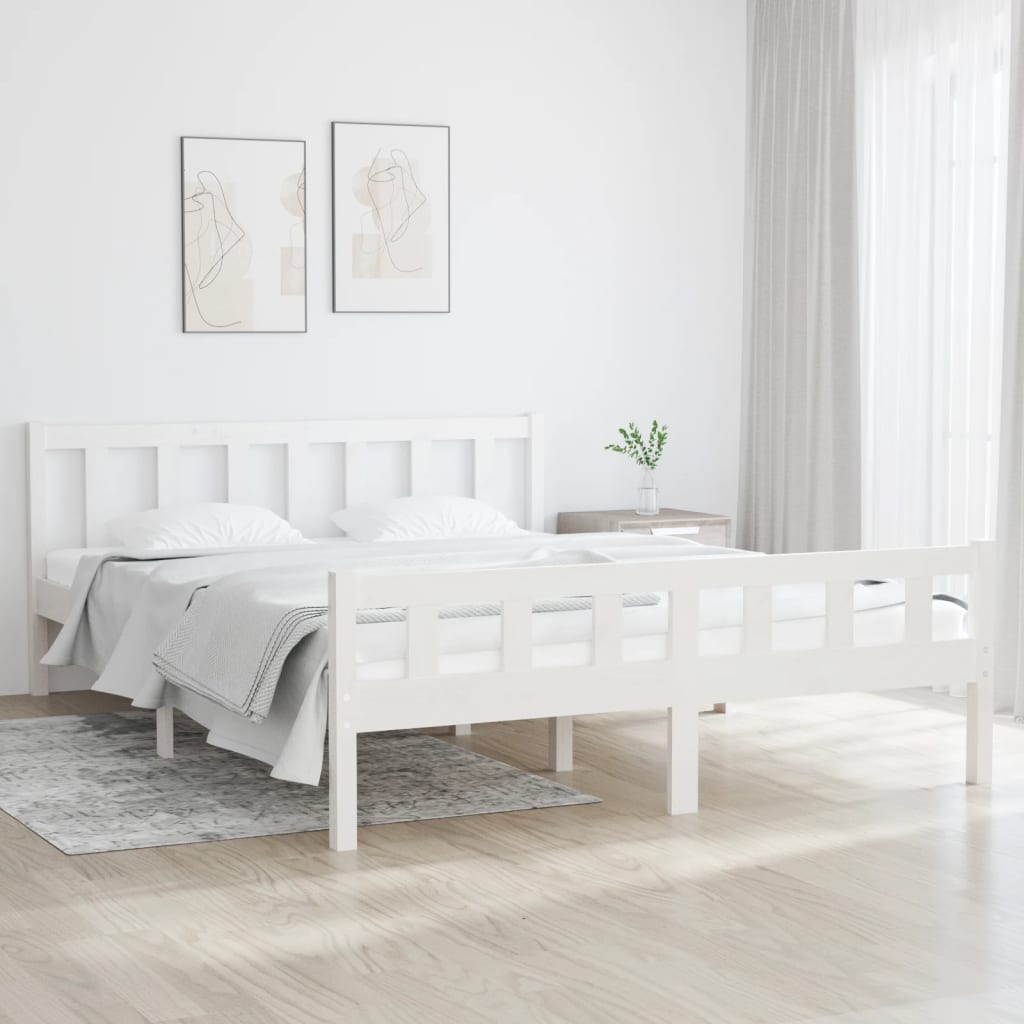 vidaXL Рамка за легло, бяла, масивно дърво, 140х200 см