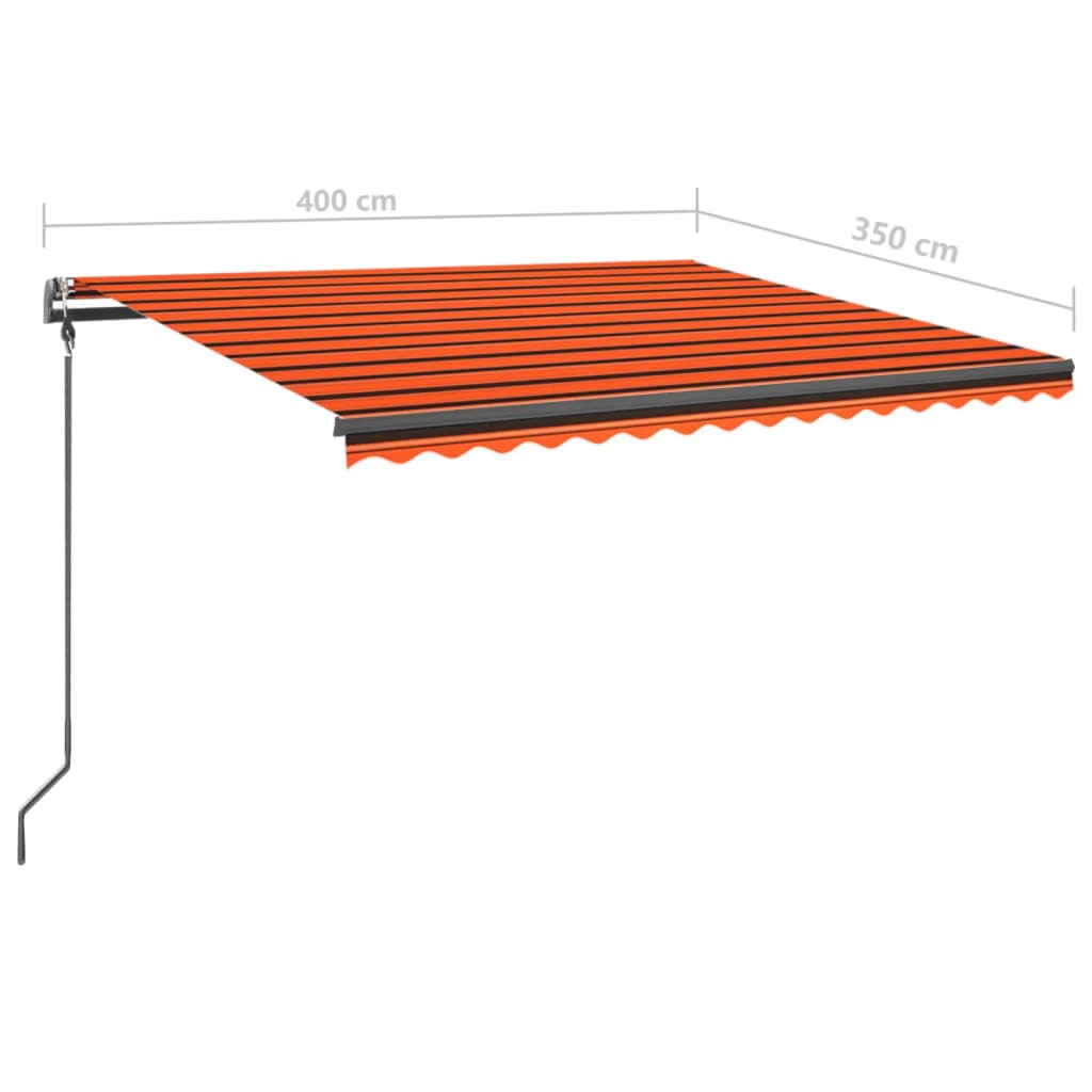 vidaXL Ръчно прибираща се тента с LED, 4x3,5 м, оранжево и кафяво