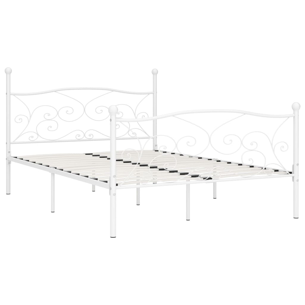 vidaXL Рамка за легло с ламелна основа, бяла, метал, 120x200 см