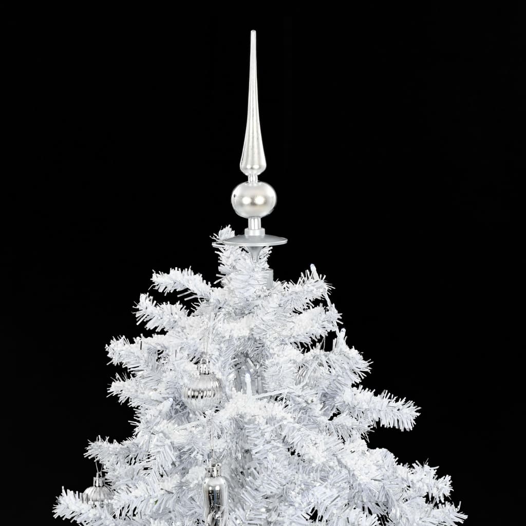 vidaXL Коледна елха с валящ сняг и основа от чадър, бяла, 140 см