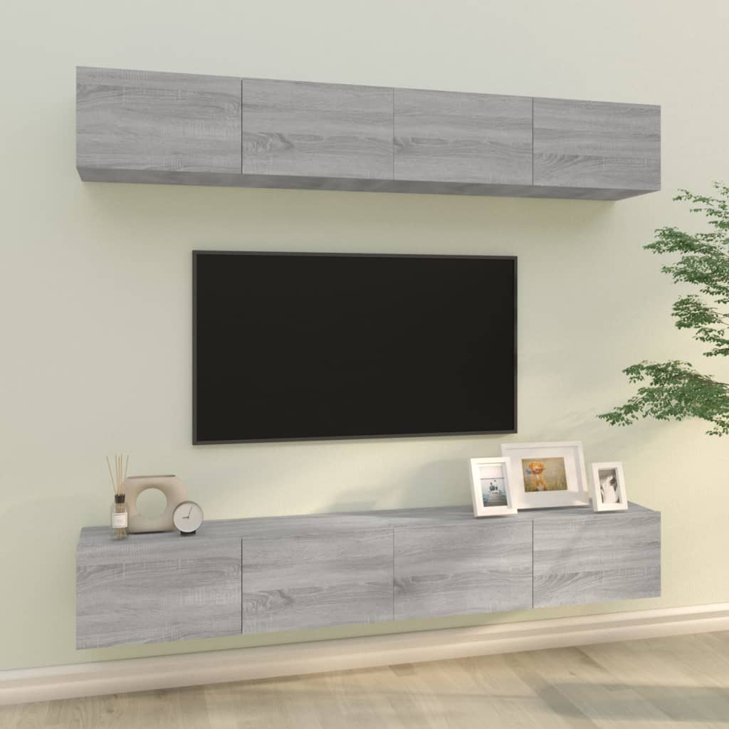 vidaXL Стенни ТВ шкафове, 4 бр, сив сонома, 100x30x30 см