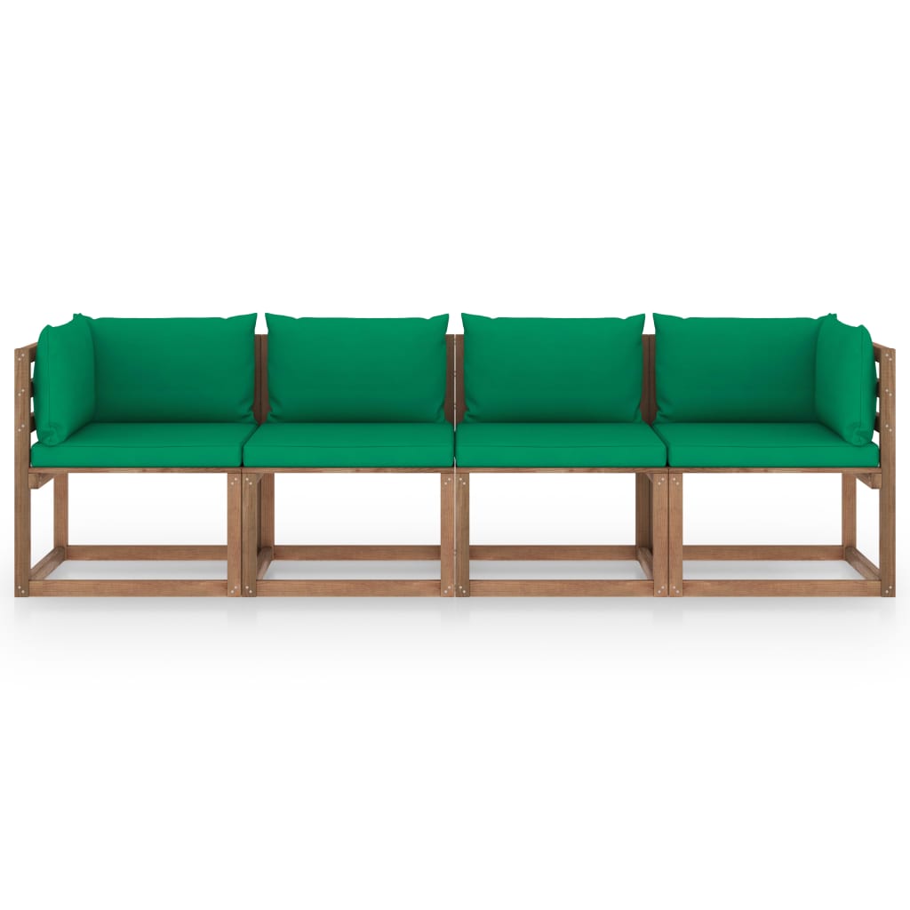 vidaXL Дворен 4-местен палетен диван с възглавници, бор с импрегнация