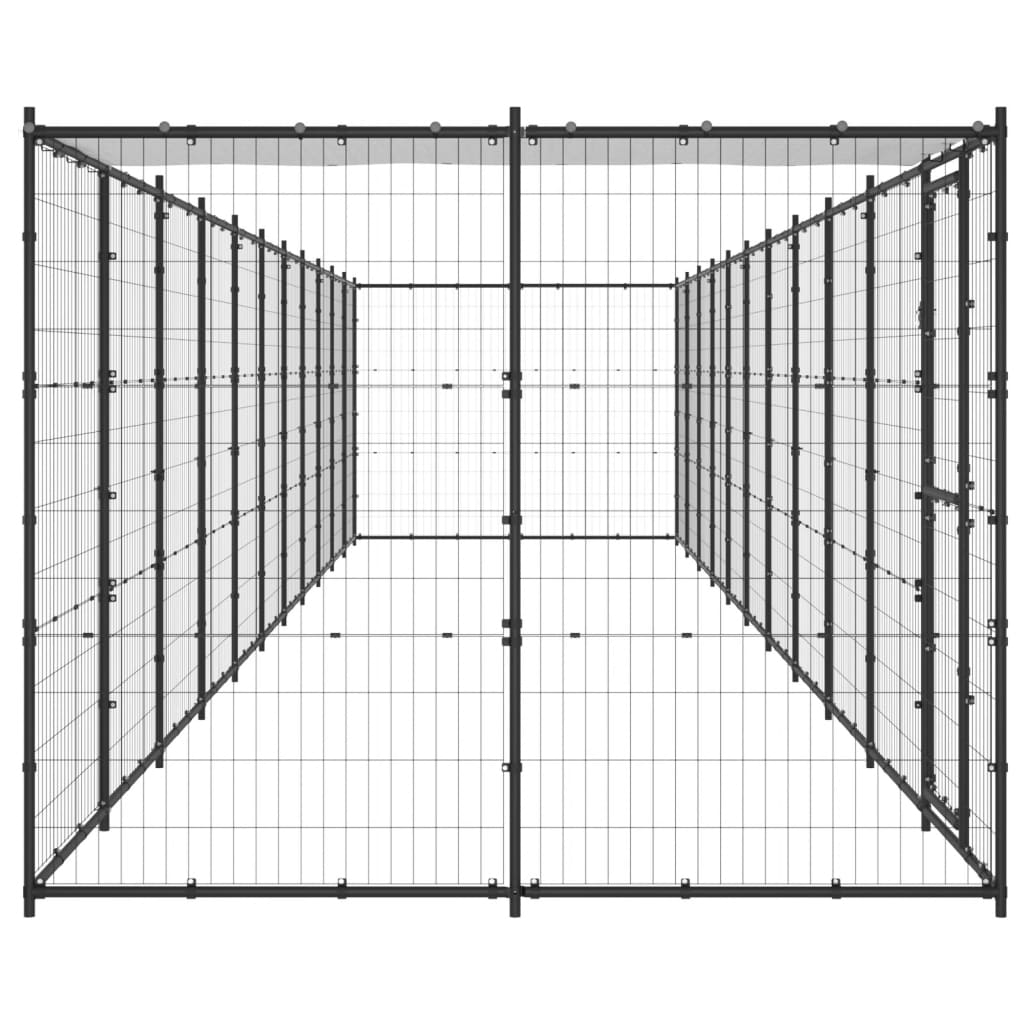 vidaXL Външна клетка за кучета с покрив, стомана, 26,62 м²