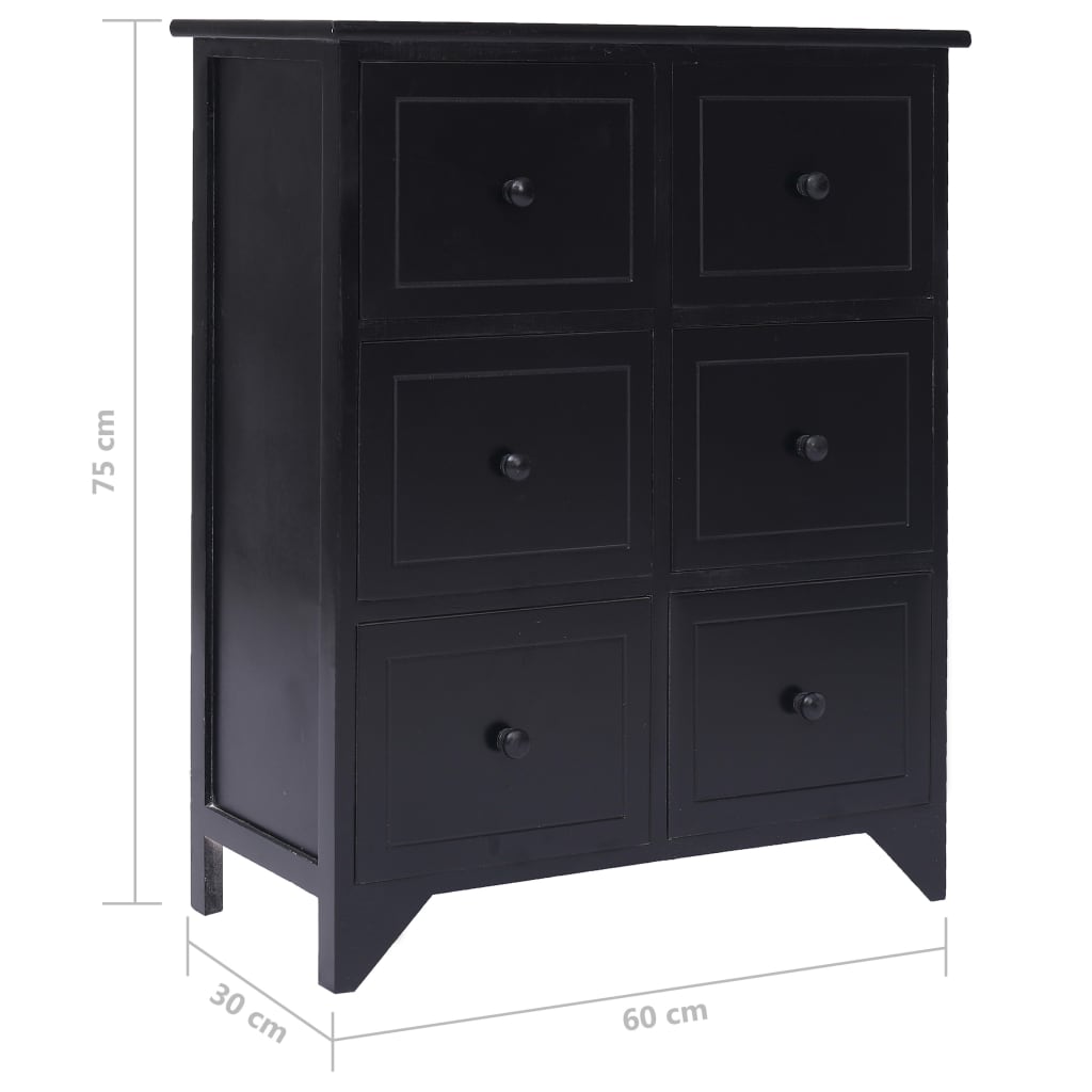 vidaXL Страничен шкаф с 6 чекмеджета, черен, 60x30x75 см, пауловния