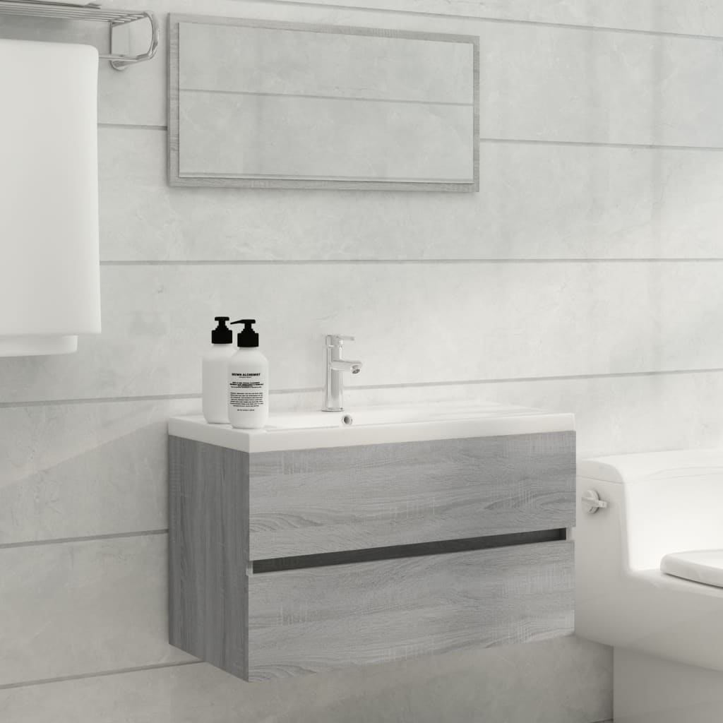 vidaXL Комплект мебели за баня от 2 части сив сонома инженерно дърво