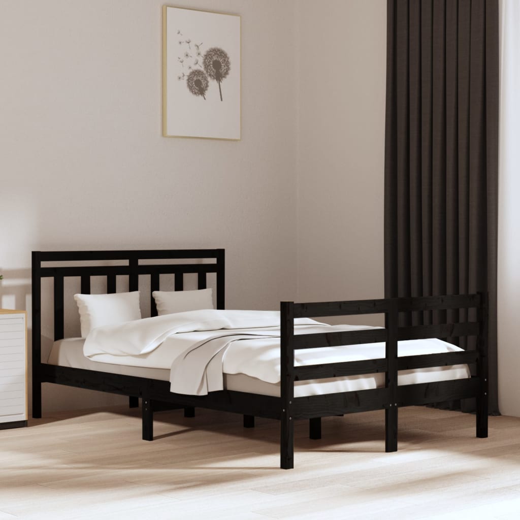 vidaXL Рамка за легло, черна, дърво масив, 135x190 cм, Double