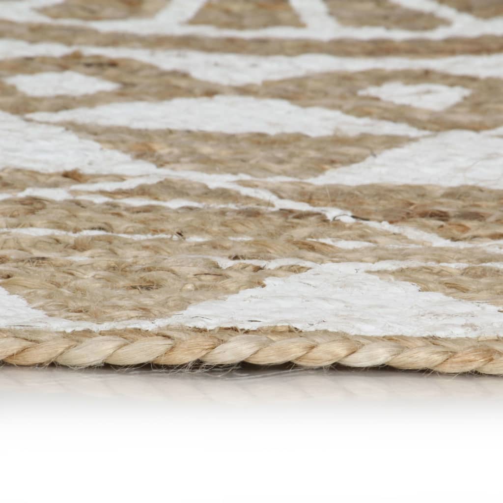 vidaXL Ръчно тъкан килим от юта, бял принт, 120 см