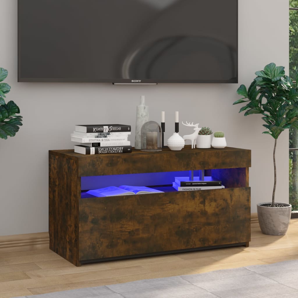 vidaXL ТВ шкаф с LED осветление, опушен дъб, 75x35x40 см