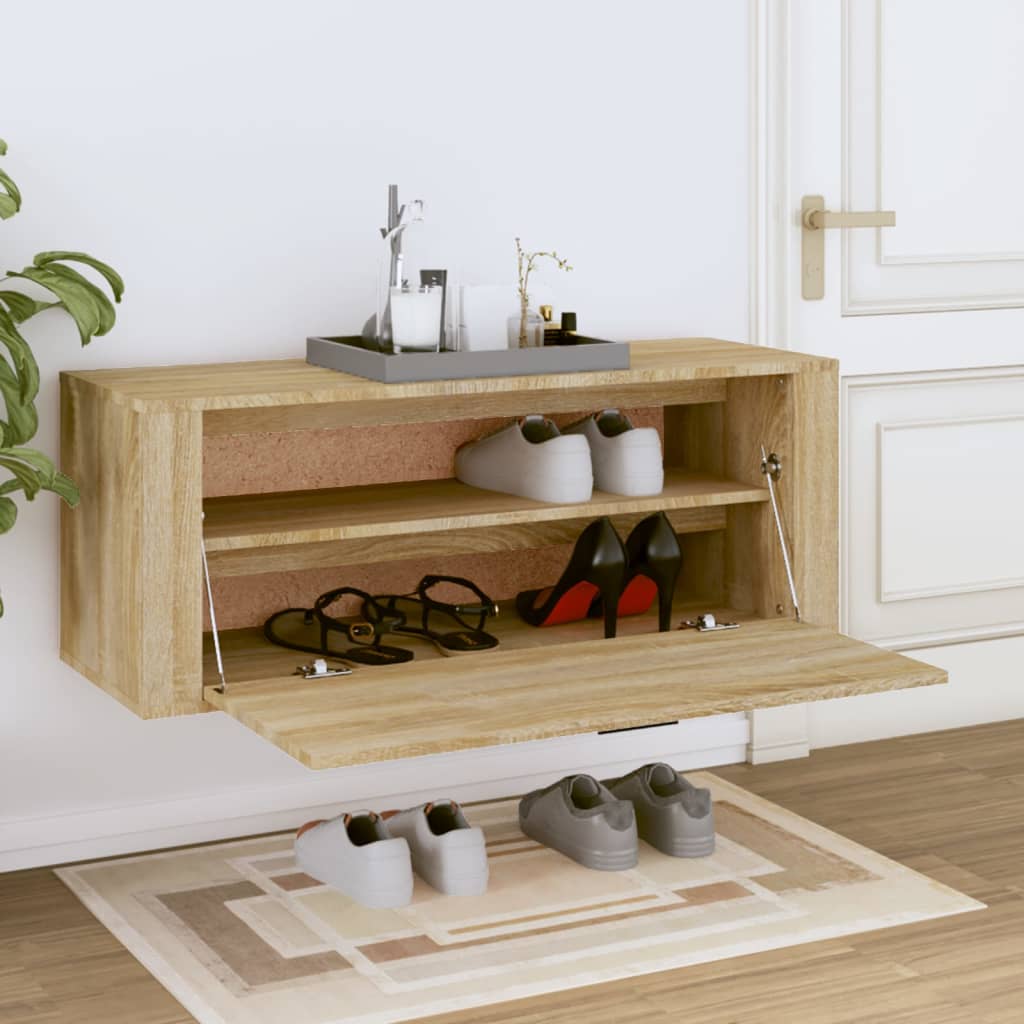 vidaXL Шкаф за обувки, дъб сонома, 100x35x38 см, инженерно дърво