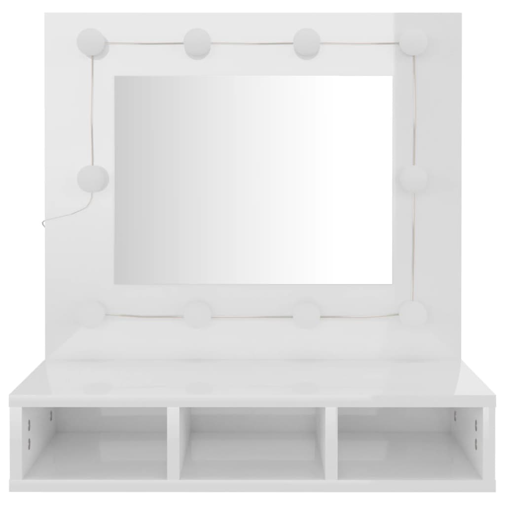 vidaXL Огледален шкаф с LED, бял гланц, 60x31,5x62 см