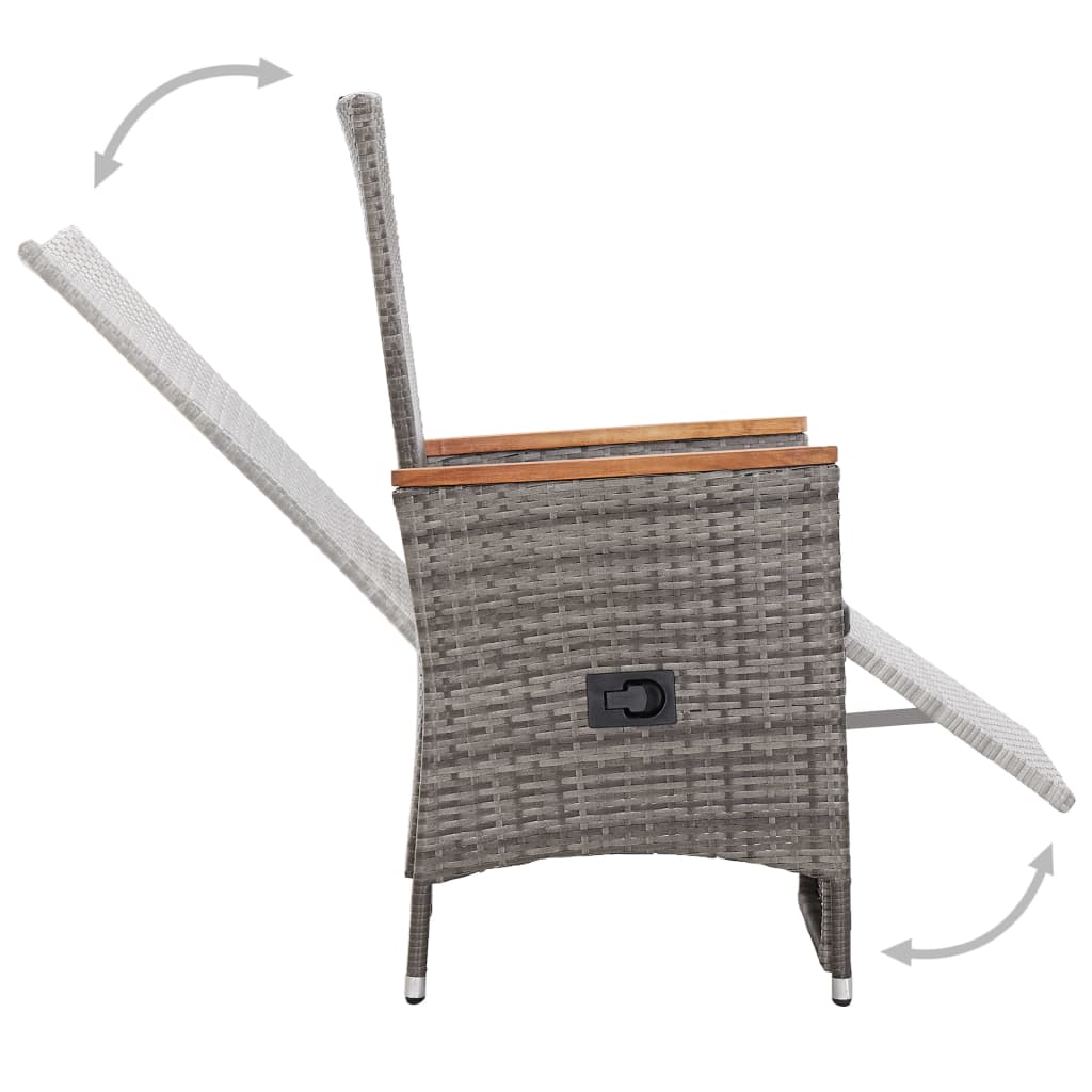 vidaXL Накланящи градински столове с възглавници 2 бр полиратан сиви
