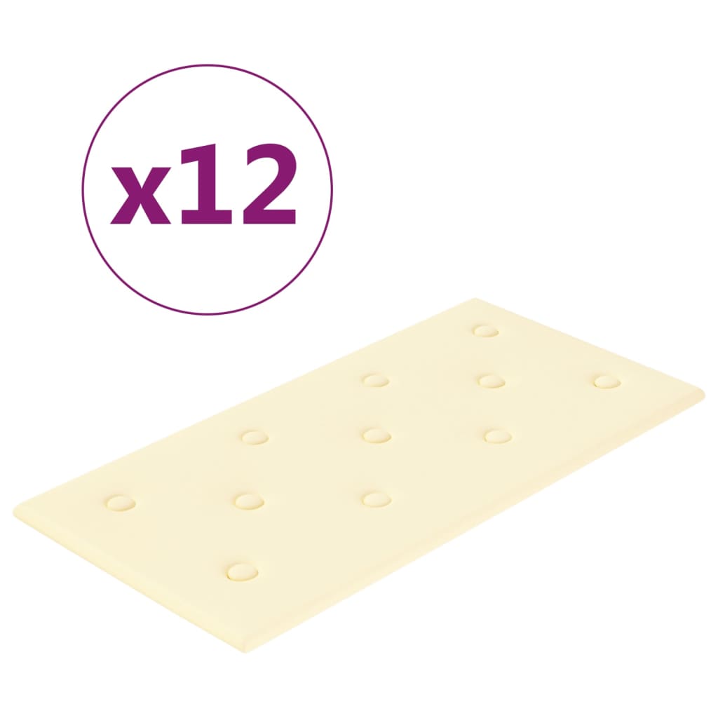 vidaXL Стенни панели 12 бр кремави 60x30 см изкуствена кожа 2,16 м²