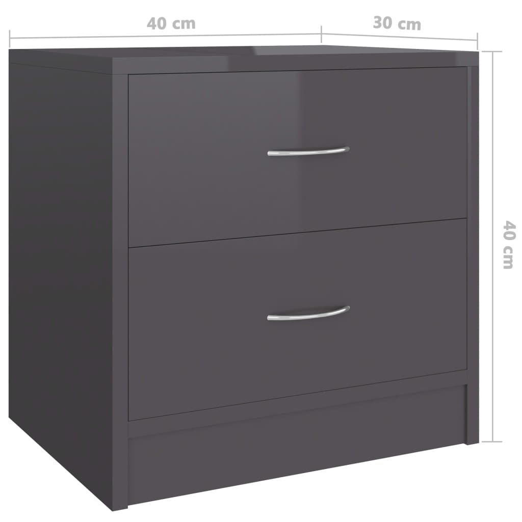 vidaXL Нощни шкафчета, 2 бр, сив гланц, 40x30x40 см, ПДЧ