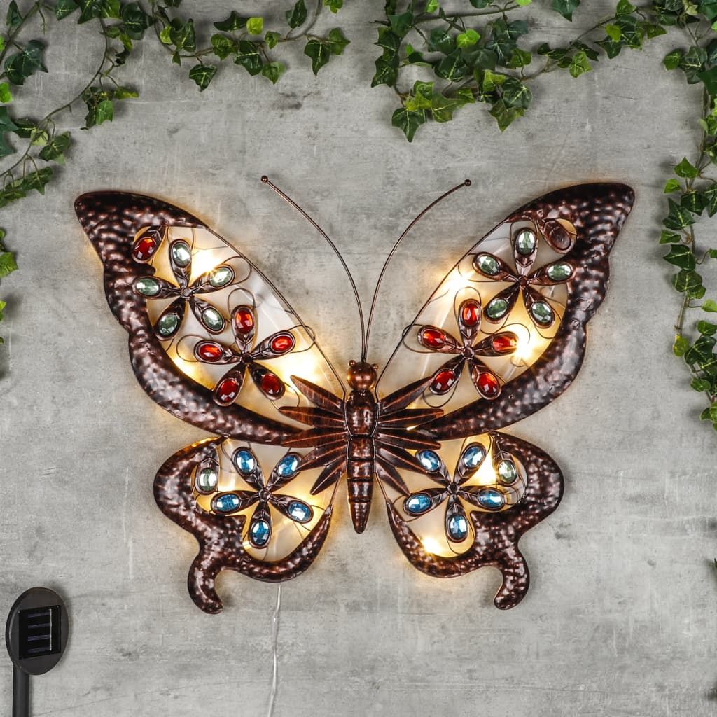 HI LED Соларна градинска стенна лампа Пеперуда със скъпоценни камъни