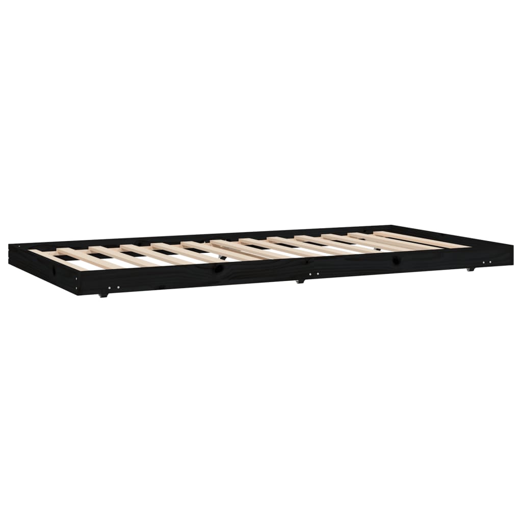 vidaXL Рамка за легло, черно, 100x200 см, бор масив