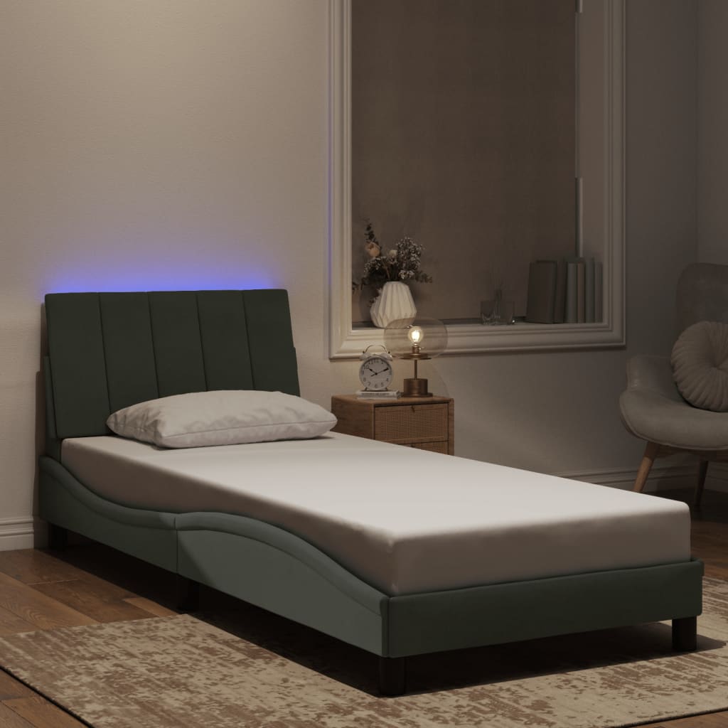 vidaXL Рамка за легло с LED осветление, светлосива, 80x200 см, кадифе