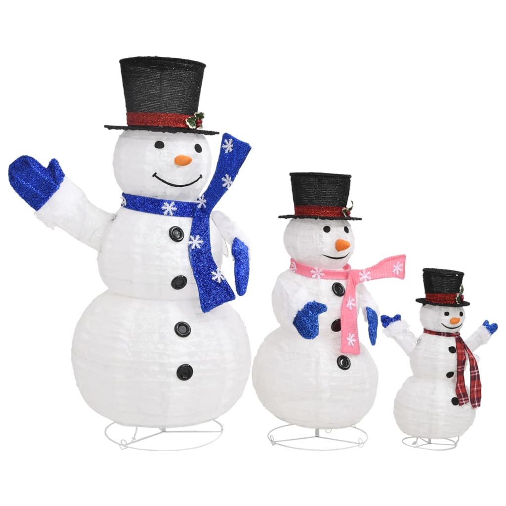 vidaXL Декоративно коледно семейство снежни човеци LED луксозен плат