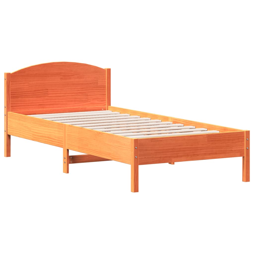 vidaXL Рамка за легло с табла, восъчнокафяв, 90x200 см, масивно дърво