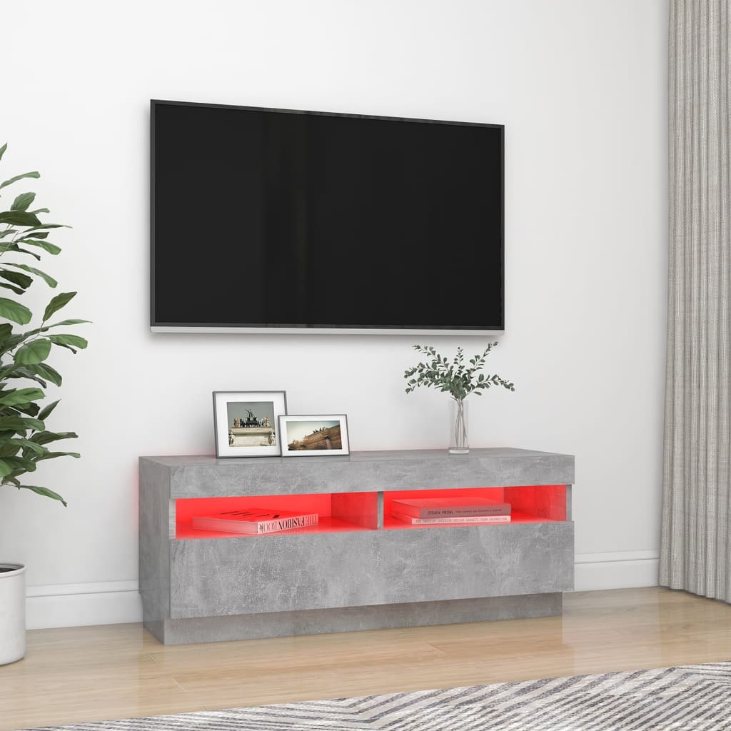 vidaXL ТВ шкаф с LED осветление, бетонно сив, 100x35x40 см