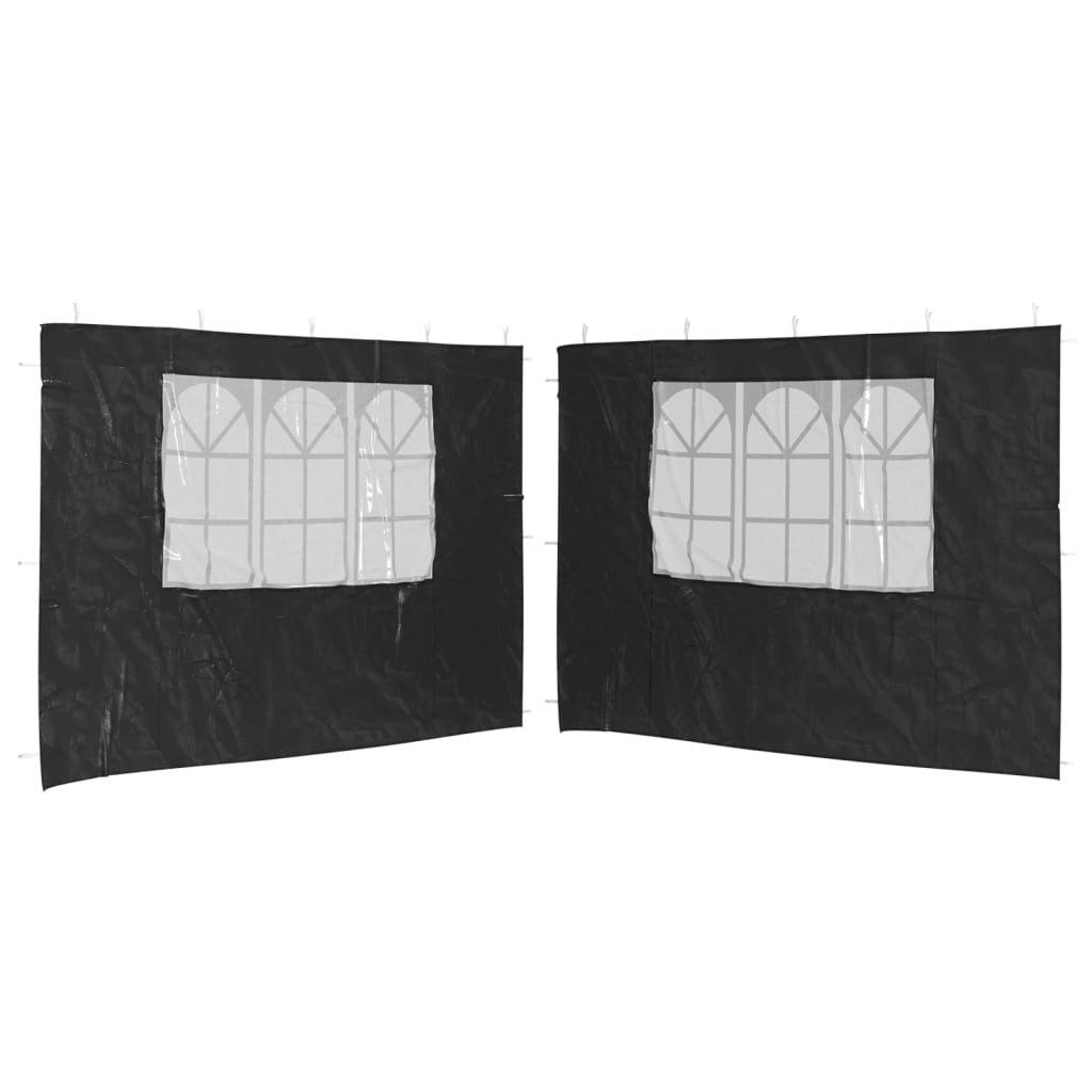 vidaXL Странични стени за парти шатра, 2 бр, с прозорци, PE, антрацит