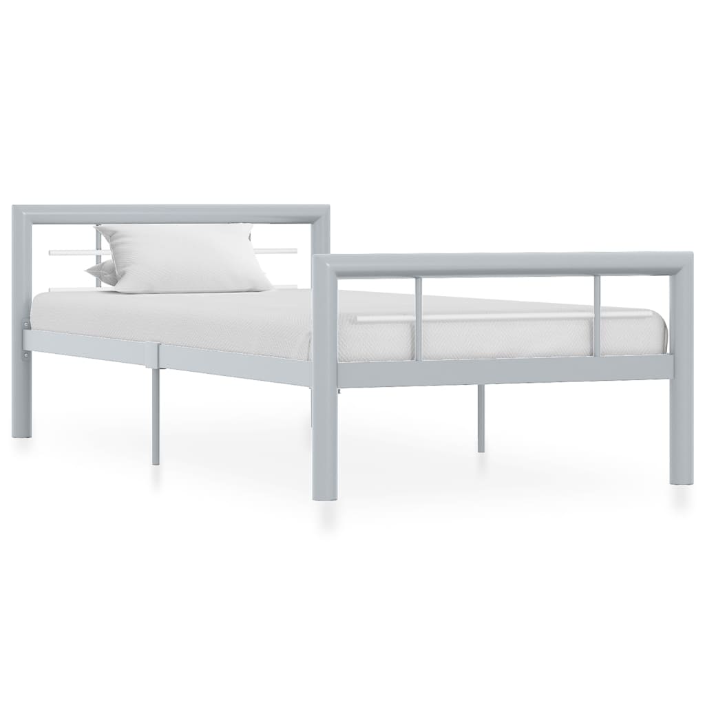 vidaXL Рамка за легло, сиво и бяло, метал, 90x200 см