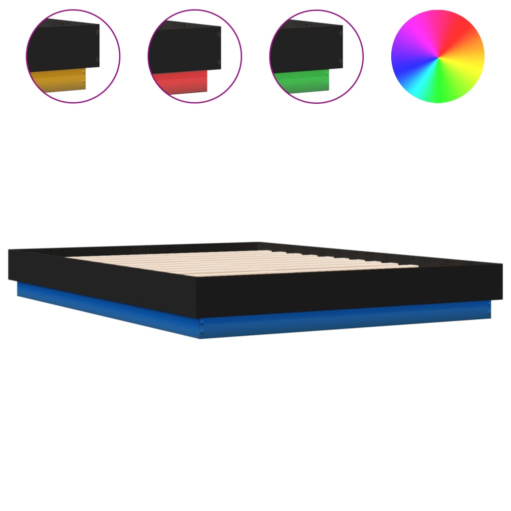 vidaXL Рамка за легло с LED осветление, черна, 160x200 см