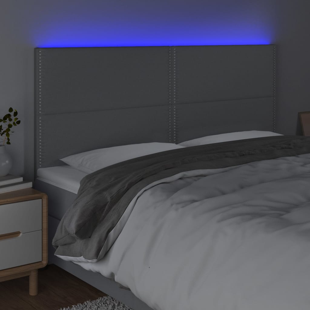 vidaXL LED горна табла за легло, светлосива, 160x5x118/128 см, плат