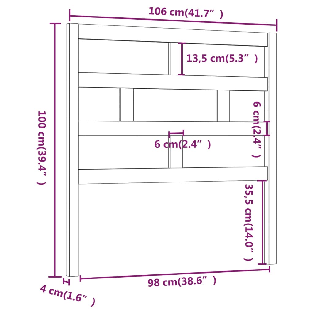 vidaXL Горна табла за легло, сива, 106x4x100 см, бор масив