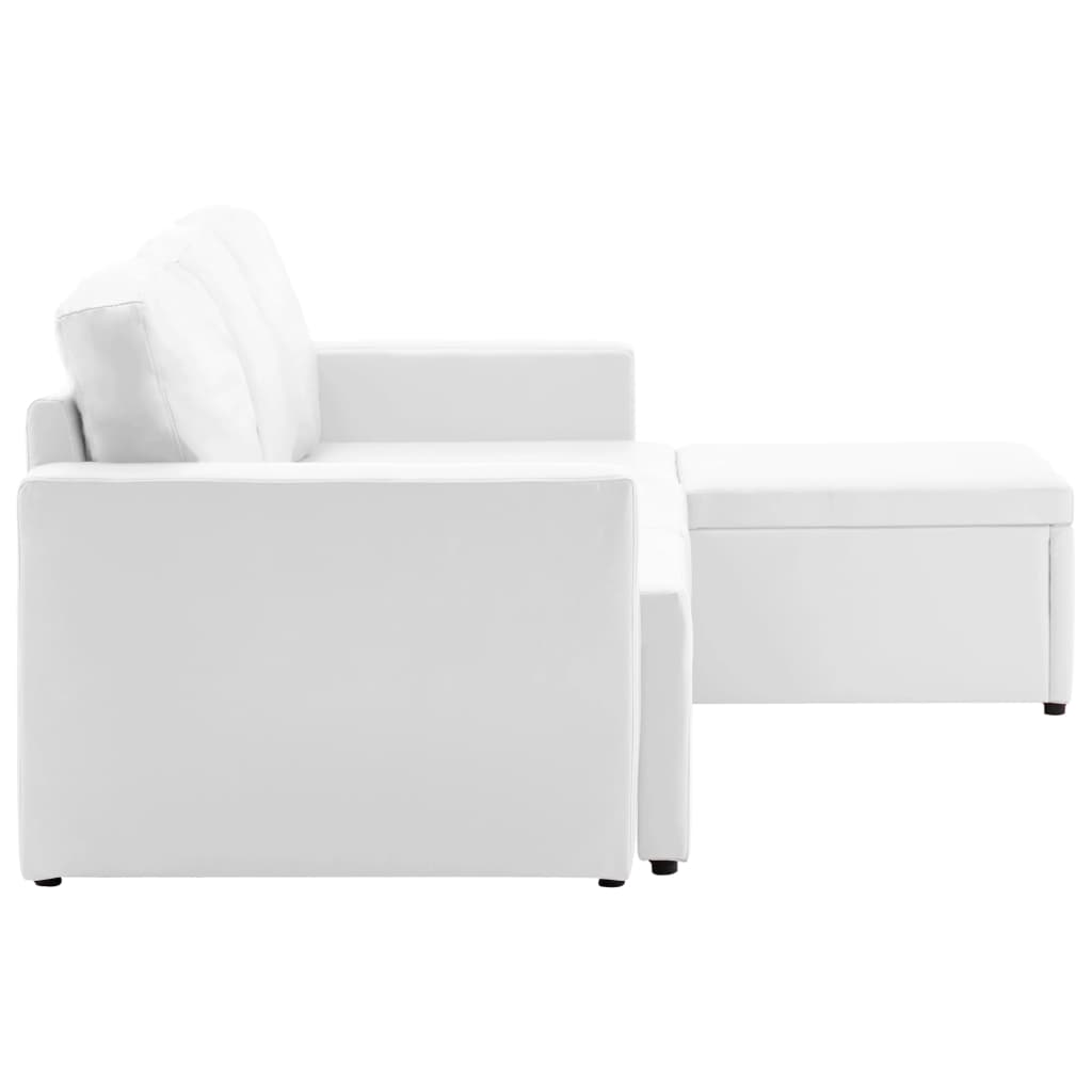 vidaXL 3-местен модулен разтегателен диван, бял, изкуствена кожа