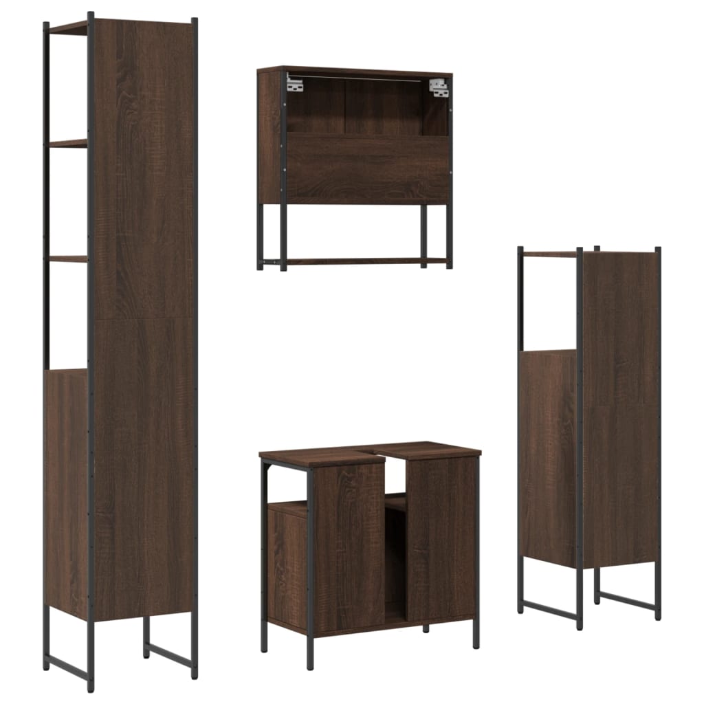 vidaXL Комплект мебели за баня от 4 части, кафяв дъб, инженерно дърво
