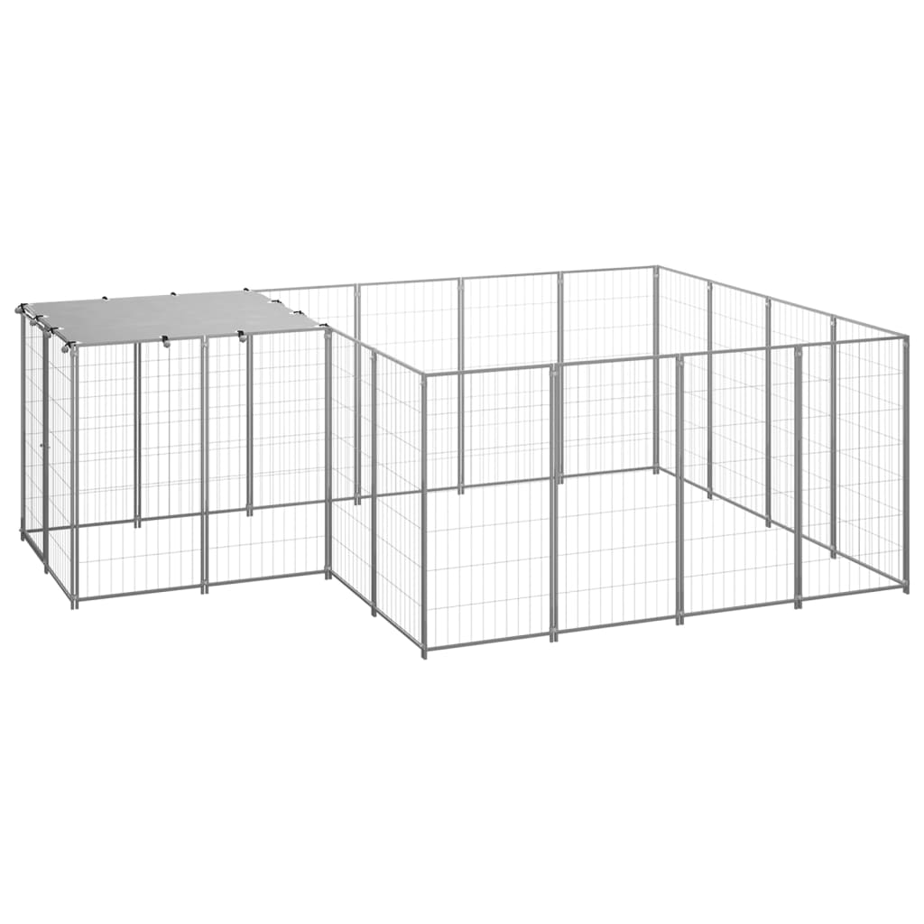 vidaXL Клетка за кучета, сребриста, 6,05 м², стомана