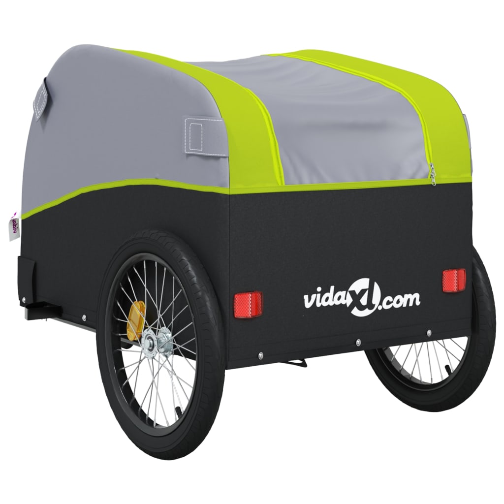 vidaXL Ремарке за велосипед, черно и зелено, 45 кг, желязо
