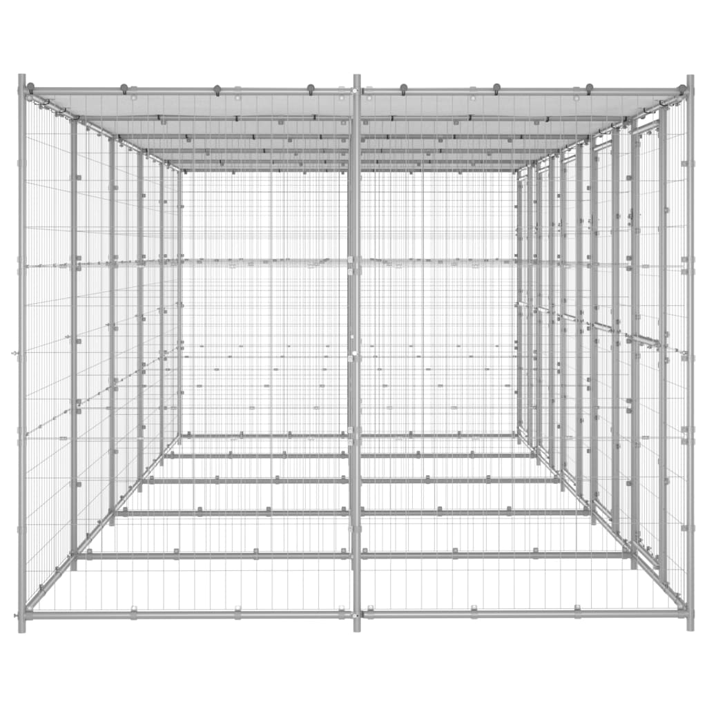 vidaXL Външна клетка за куче с покрив, поцинкована стомана, 12,1 м²