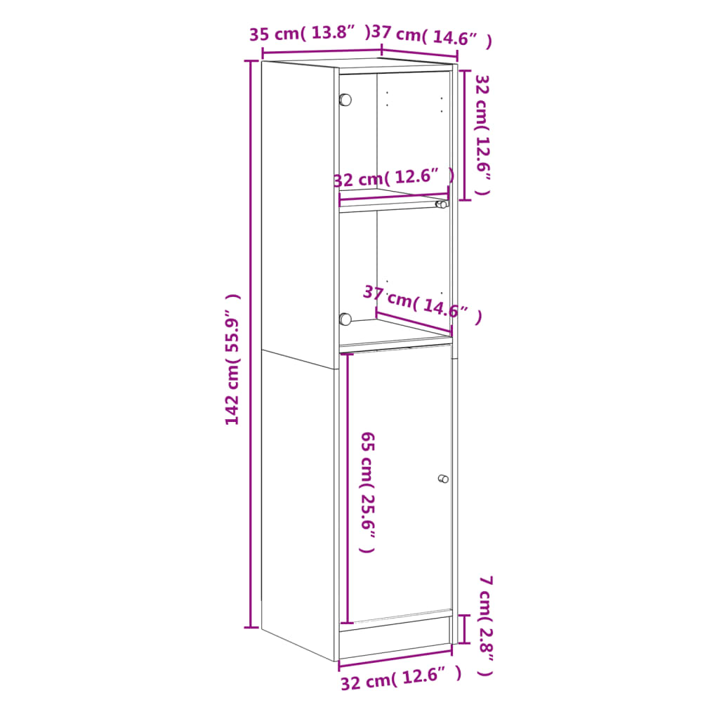 vidaXL Висок шкаф със стъклени врата, черен, 35x37x142 см