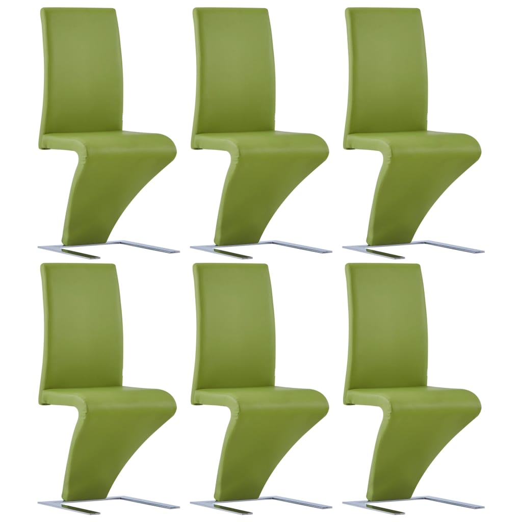 vidaXL Трапезни столове, зигзагообразни, 6 бр, зелени, изкуствена кожа