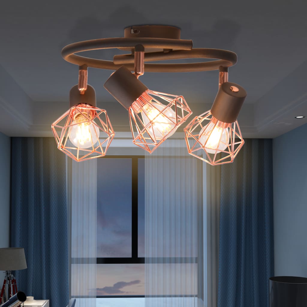vidaXL Лампа за таван с 3 спота, E14, черно и мед
