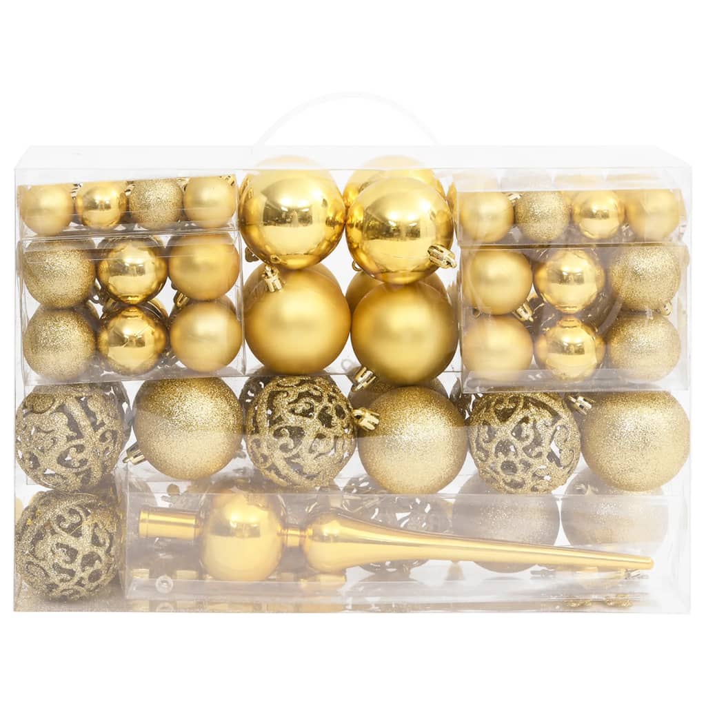 vidaXL Комплект коледни топки от 111 части, златисти, полистирен