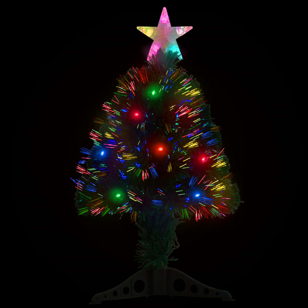 vidaXL Готова осветена коледна елха със стойка 64 см оптично влакно