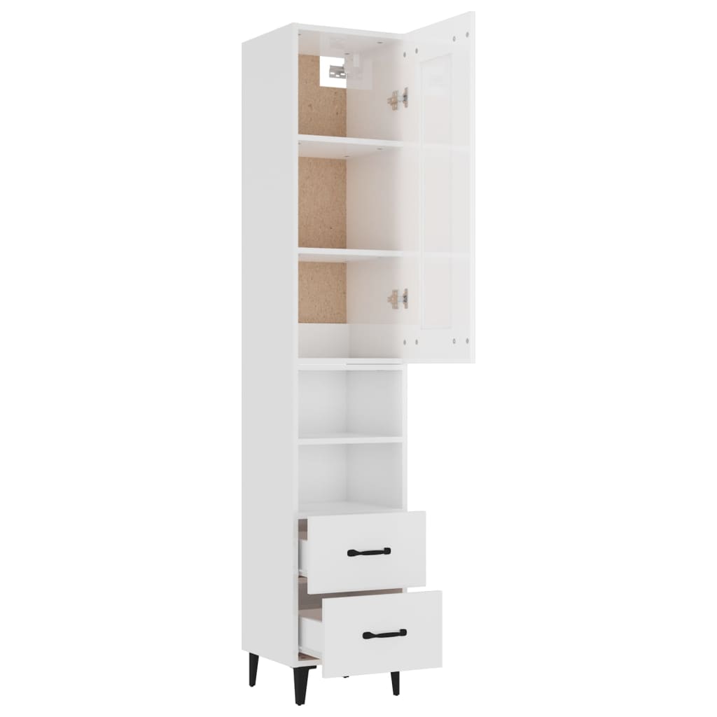 vidaXL Висок шкаф, бял гланц, 35x34x180 см, инженерно дърво